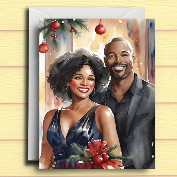 Black Couple P Christmas Card